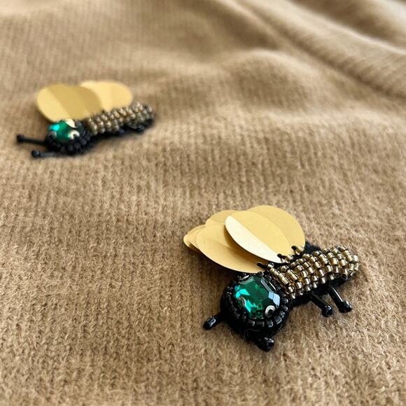 New JUPE VENDUE V-Neck Sweater Bee Vest Women’s SIZE L Khaki Rolled Hem Sequin - Picture 2 of 8